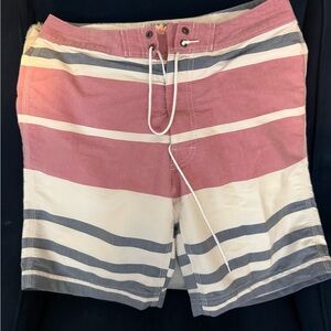 J. Crew Men's Pink, White & Gray Striped Swim Shorts